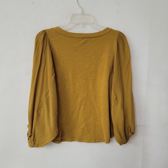Anthropologie Akemi Kin Decker Top Womens XS Mustard 3/4 Sheer Balloon Sleeve - Picture 9 of 12